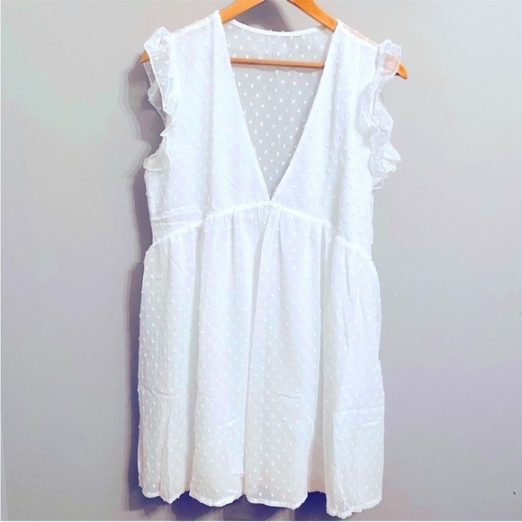 Flutter Sleeve Chiffon V-Neck White Dress Brand New - Picture 3 of 13